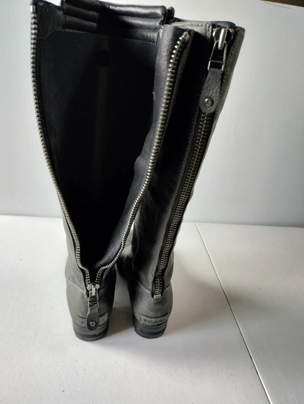 Sorel Danica Classic Tall Womens Leather Charcoal Gray Riding Moto Boots 8 Zip